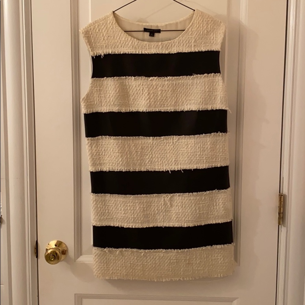 Rachel Zoe Tweed & Leather Striped Dress